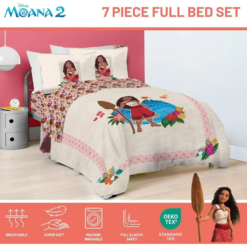 NEW Franco Disney Moana 7 Pc Full Double Comforter & Sheet Set